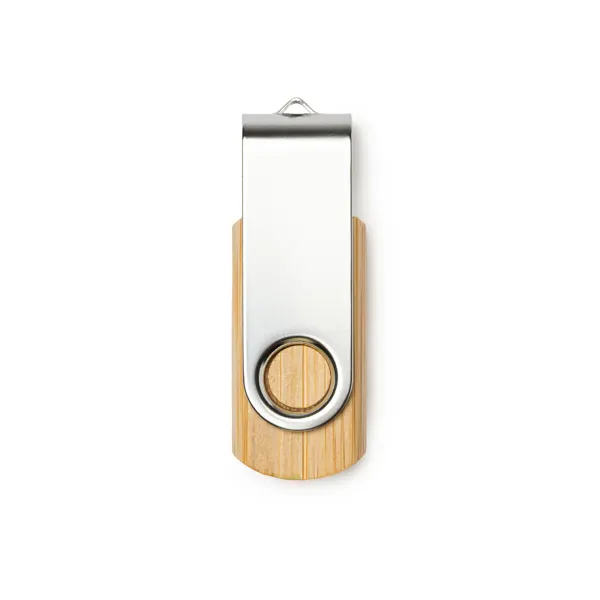 Memoria USB Uldon 16 GB bambú clip metálico en bambu de bambú natural, vista frontal
