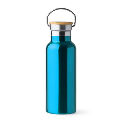 Bidón térmico acero 500 ml tapa bambú asa plegable personalizable