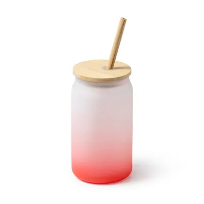 Vaso de cristal Dalby degradado con tapa y pajita de bambú personalizable