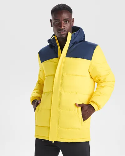 Parka acolchada combinada capucha fija con visera personalizable