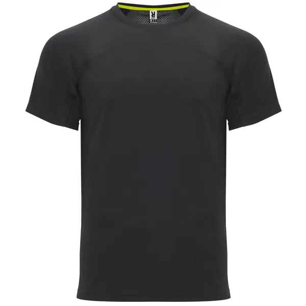 Camiseta técnica ranglán espalda mesh Monaco 140 g en negro de tejido delantero: 100% poliéster, vista frontal