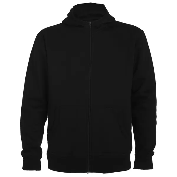 Sudadera Montblanc con capucha y cremallera 280 g en negro de 50% algodón / 50% poliéster, felpa perchada, vista frontal
