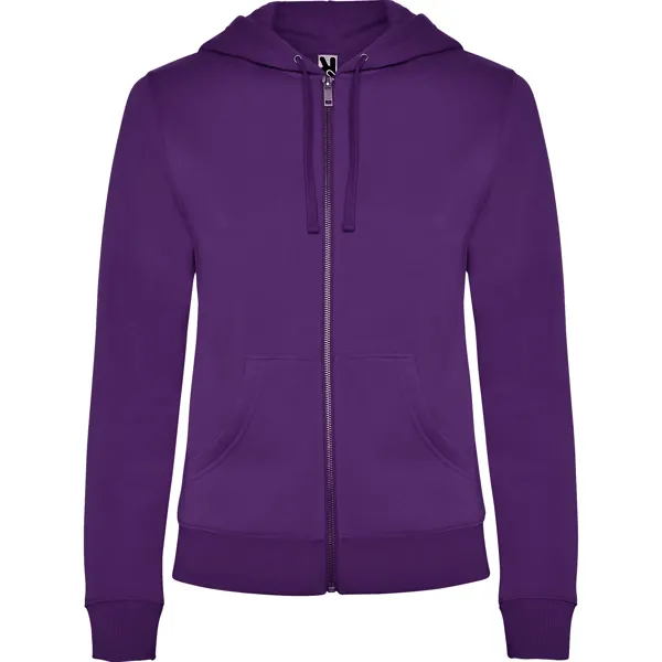 Sudadera capucha cremallera metálica Veleta 280 g mujer en purpura de 50% algodón / 50% poliéster, felpa perchada, vista frontal