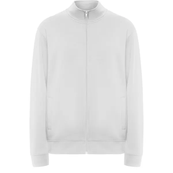 Sudadera cuello alto cremallera frontal Ulan 280 g en blanco de 50% algodón / 50% poliéster, felpa perchada, vista frontal