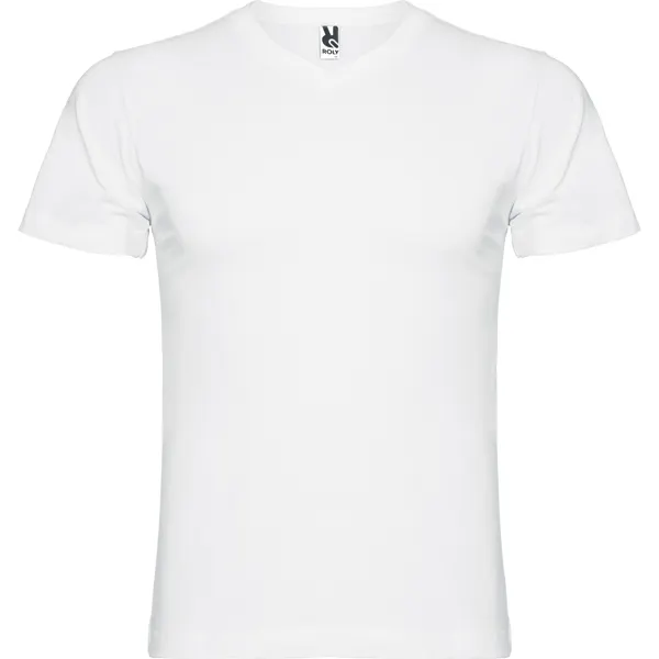 Camiseta cuello pico de algodón Samoyedo 155 g en blanco de 100% algodón, punto liso, 155 g/m², vista frontal