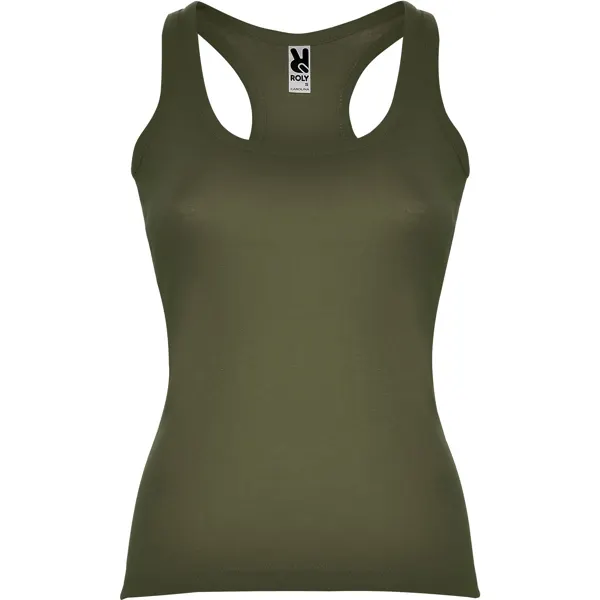Camiseta tirantes canalé de algodón Carolina 220 g en verde militar de 100% algodón, canalé 1x1, 220 g/m², vista frontal