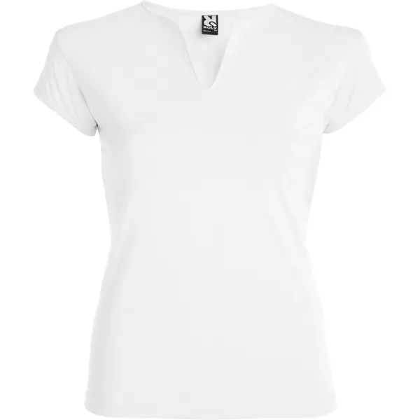 Camiseta cuello pico de algodón Belice 200 g mujer en blanco de 94% algodón peinado / 6% elastano, punto, vista frontal
