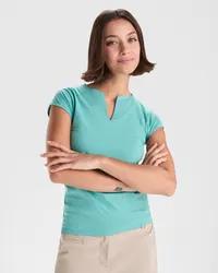 Camiseta cuello pico de algodón Belice 200 g mujer de 94% algodón peinado / 6% elastano, punto, vista frontal