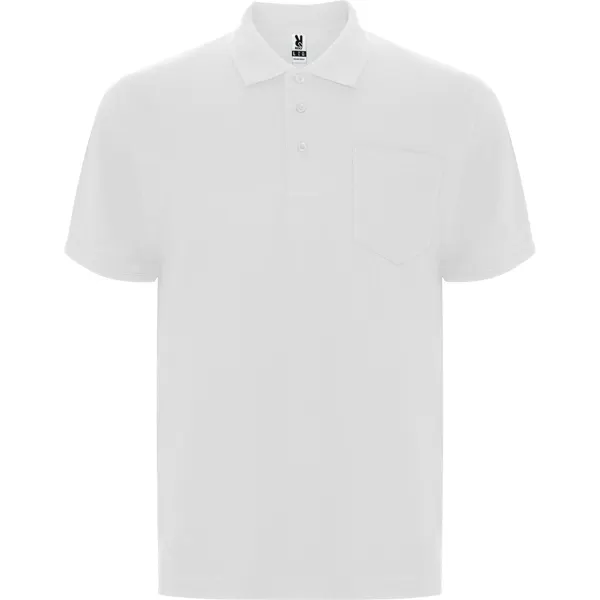 Polo de piqué Centauro Premium 190 g antipilling con bolsillo en blanco de 60% algodón / 40% poliéster, punto piqué, vista frontal