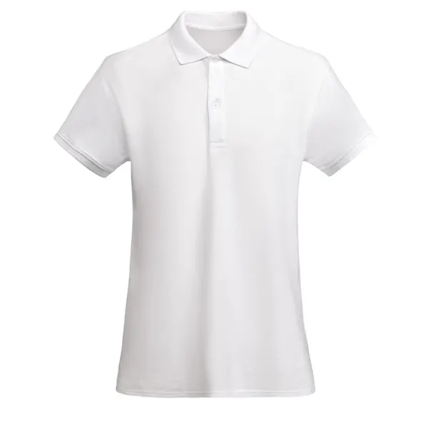 Polo de algodón orgánico Prince 210 g OCS mujer en blanco de 100% algodón orgánico, punto piqué 210 g/m², vista frontal