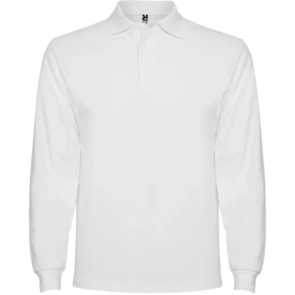Polo manga larga de algodón Estrella 220 g en blanco de 100% algodón, punto piqué, 220 g/m², vista frontal
