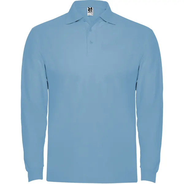 Polo manga larga de algodón Estrella 220 g en celeste de 100% algodón, punto piqué, 220 g/m², vista frontal