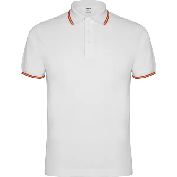 Polo de piqué Nation 190 g antipilling bandera bordada espalda en blanco de 60% algodón/ 40% poliéster, punto piqué, vista frontal