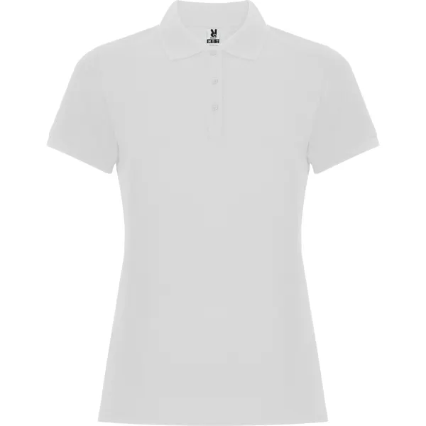 Polo de piqué Pegaso Premium 190 g antipilling entallado mujer en blanco de 60% algodón / 40% poliéster, punto piqué, vista frontal