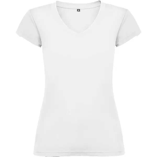 Camiseta cuello pico de algodón Victoria 155 g mujer en blanco de 100% algodón, punto liso, 155 g/m², vista frontal