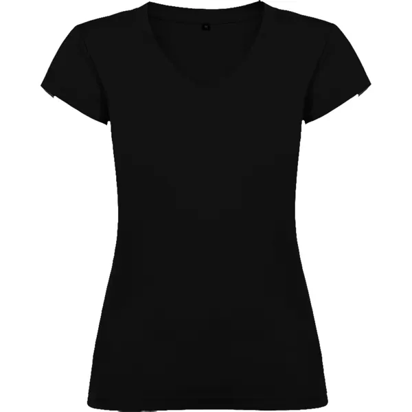 Camiseta cuello pico de algodón Victoria 155 g mujer en negro de 100% algodón, punto liso, 155 g/m², vista frontal