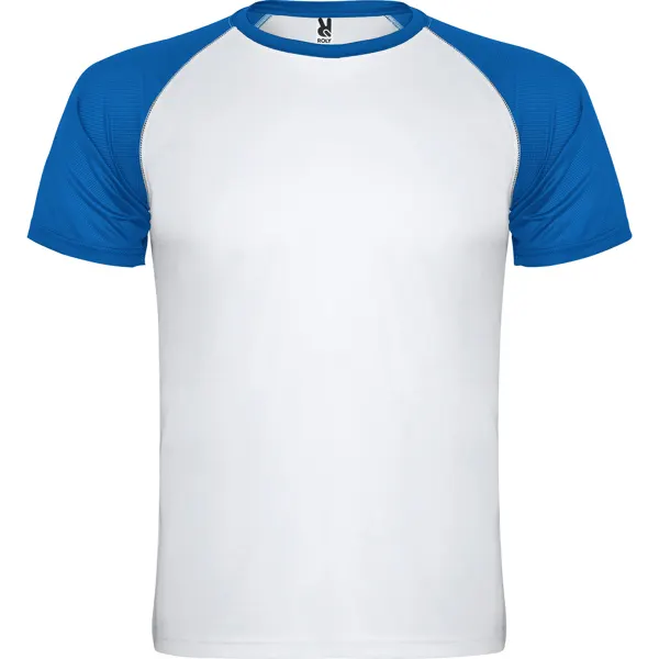 Camiseta técnica ranglán bicolor bird's eye Indianapolis 140 g en blanco/royal de 100% poliéster, bird´s eye, 140 g/m², vista frontal