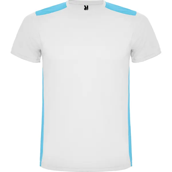 Camiseta técnica bicolor espalda mesh Detroit 130 g en blanco/turquesa de tejido delantero: 100% poliéster bird´s eye, vista frontal