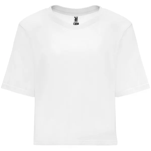 Camiseta de algodón Dominica 170 g talle corto holgado en blanco de 100% algodón, punto liso 170 g/m², vista frontal