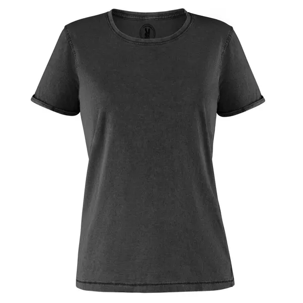 Camiseta de algodón peinado Husky 160 g efecto lavado mujer en negro de 100% algodón peinado, punto liso, 160 g/m², vista frontal