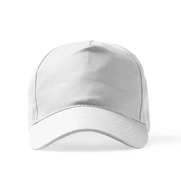 Gorra Fides 5 paneles algodón reciclado 180 g en blanco de algodón reciclado, 180 g/m², vista frontal