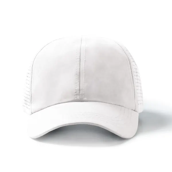 Gorra deportiva Karin 170 g 6 paneles microfibra RPET en blanco de microfibra RPET, 170 g/m², vista frontal