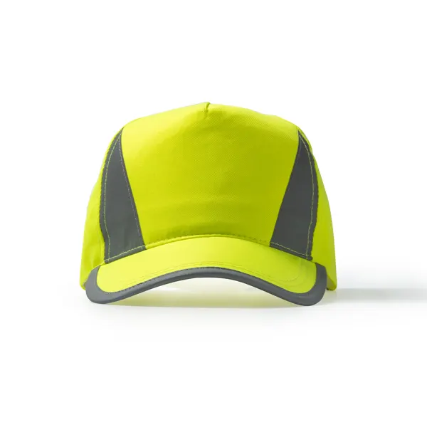 Gorra Balder 5 paneles poliéster 180 g reflectante en amarillo fluor de poliéster, 180 g/m², vista frontal