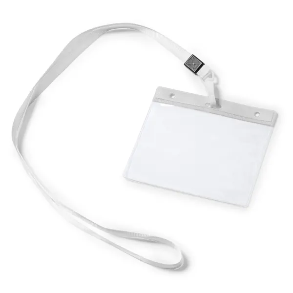 Lanyard Pomel con identificador de PVC en blanco de PVC, vista frontal