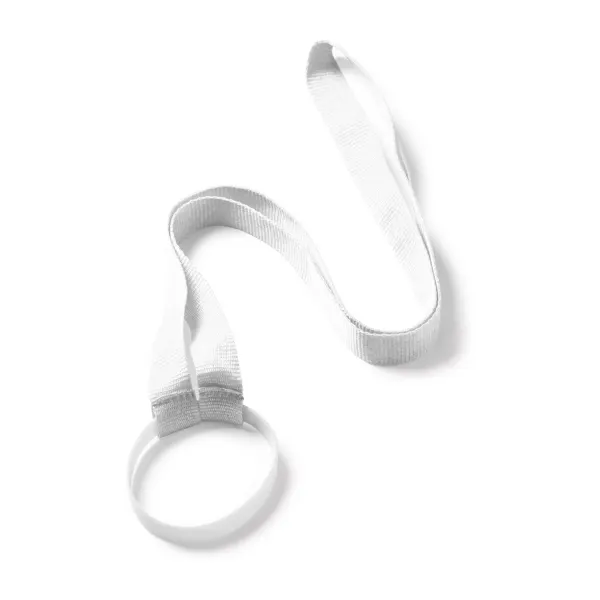 Lanyard portavasos Aldaz con banda de silicona en blanco, vista frontal