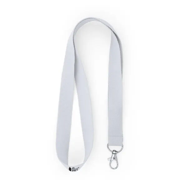 Lanyard de RPET Ecohost con mosquetón en blanco de RPET, vista frontal