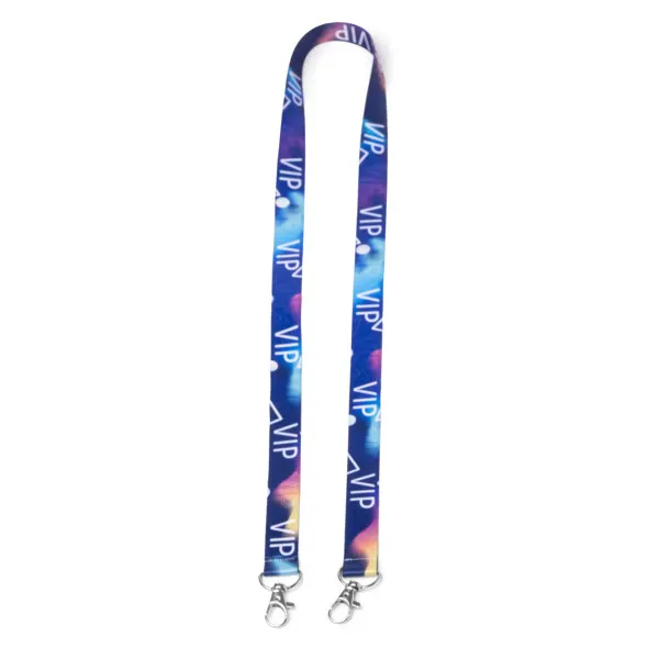 Lanyard doble de poliéster Sinatra sublimación mosquetón en blanco de poliéster, vista frontal