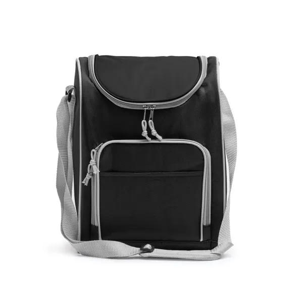 Nevera de poliéster Bayona 600D con bolsillo frontal en negro de poliéster 600D, vista frontal