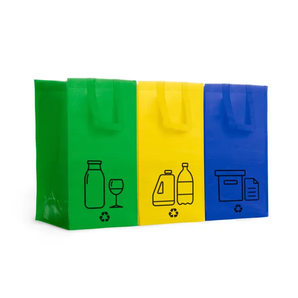 Set Volga 120 g 3 bolsas de reciclaje PP woven con velcro en verde/azul/amarillo de PP-woven laminado, vista frontal