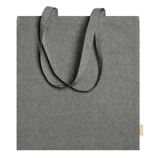 Bolsa de algodón reciclado Rivoli 120 g jaspeada en negro de algodón reciclado 120 g/m², vista frontal