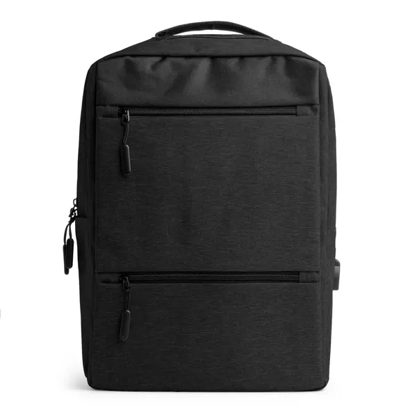 Mochila portátil de poliéster Narvik 300D salida USB en negro de poliéster 300D, vista frontal