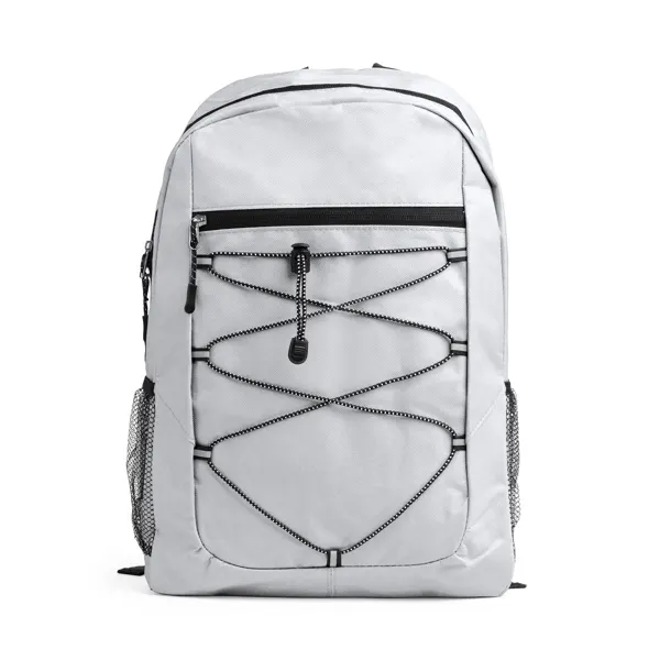 Mochila deportiva Misuri con bolsillos de rejilla en blanco de poliéster 600D, vista frontal