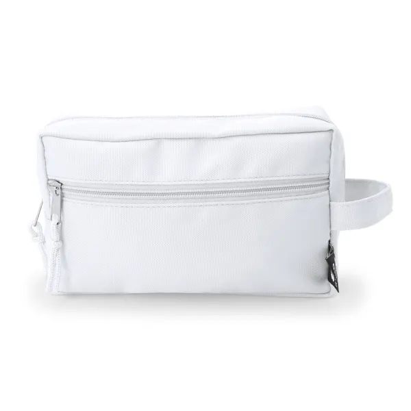 Neceser de RPET Bubo con dos compartimentos en blanco de poliéster reciclado (RPET) 210D, vista frontal