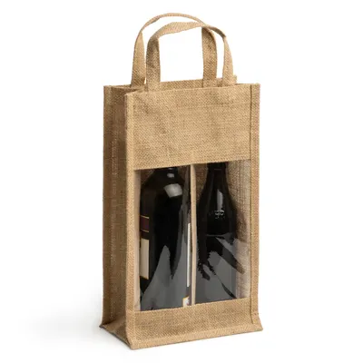 Bolsa de yute Grace doble compartimento para botellas personalizable