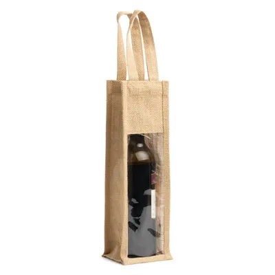 Bolsa de yute Nimba con ventana para botella personalizable