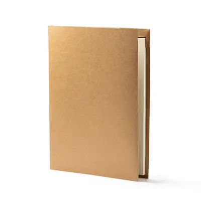 Carpeta de cartón reciclado Yasper con bloc y bolígrafo personalizable