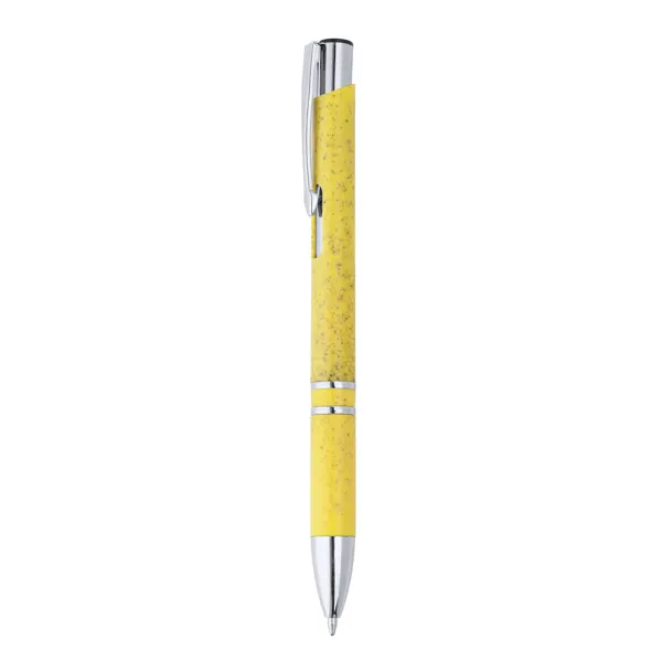 Bolígrafo fibra de trigo plateado jumbo Hayedo en amarillo de fibra de trigo y ABS, vista frontal