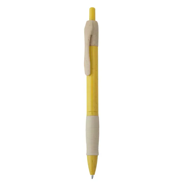 Bolígrafo fibra de trigo empuñadura cómoda Hana en amarillo de pulsador de fibra de trigo y ABS, vista frontal