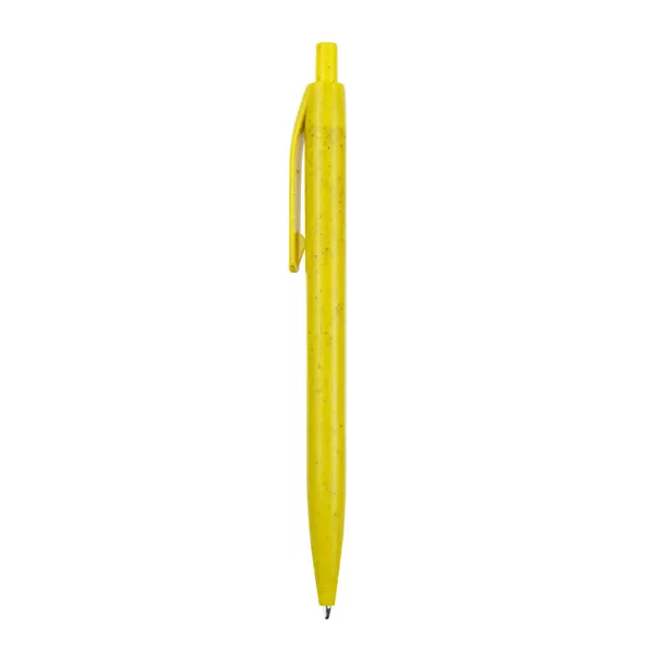 Bolígrafo pulsador fibra de trigo y ABS Kamut en amarillo de fibra de trigo y ABS, vista frontal