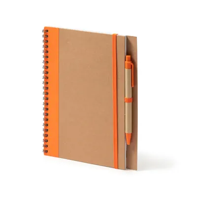 Libreta espiral de cartón reciclado Alani y bolígrafo personalizable