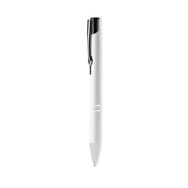 Bolígrafo de aluminio Norfolk tacto suave tinta negra en blanco de aluminio, vista frontal