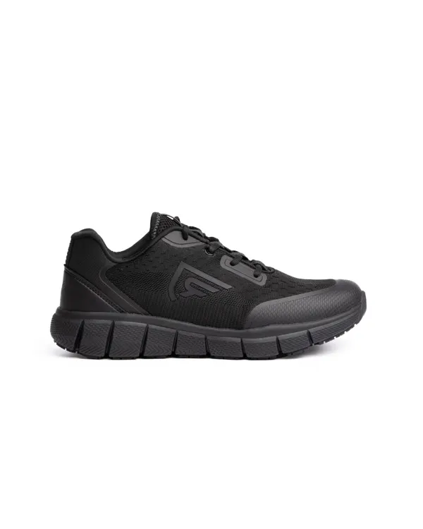 Calzado de trabajo deportivo transpirable Basalt en negro de tejido de punto negro con TPU negro, vista frontal