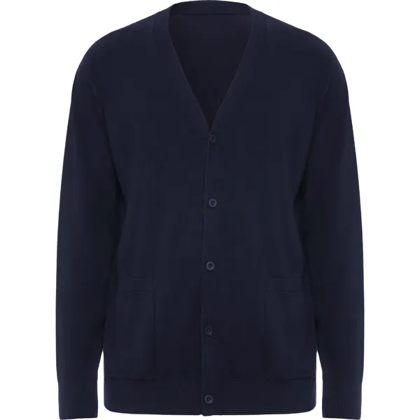 Chaqueta de punto fino Explorer con botones en marino de 50% viscosa / 28% poliéster / 22% poliamida, vista frontal