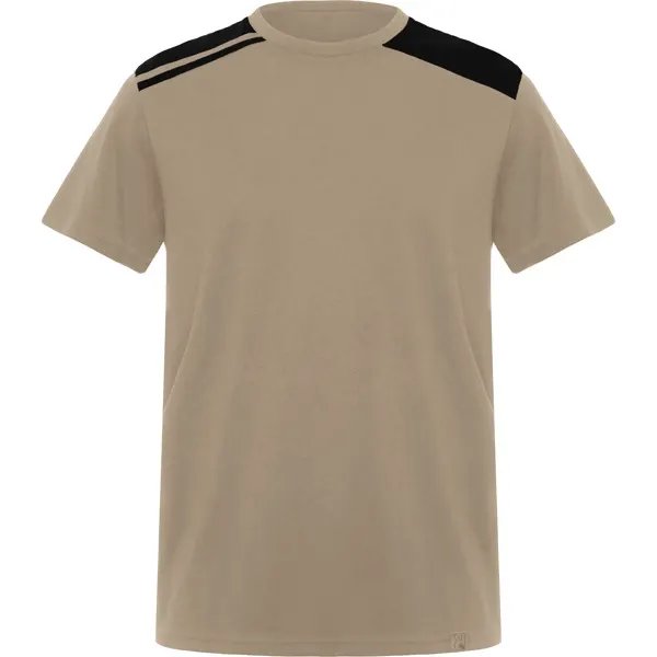 Camiseta de trabajo hombros Expedition a contraste 160 g en arena oscuro/negro de 60% algodón / 40% poliéster, punto liso, 160, vista frontal