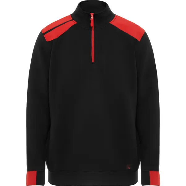 Sudadera de trabajo media cremallera Maverick 280 g en negro/rojo de 50% algodón / 50% poliéster, felpa perchada, vista frontal