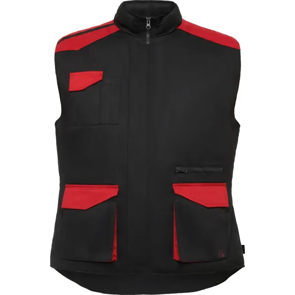 Chaqueta de trabajo acolchada multibolsillos Armada 200 g en negro/rojo de exterior: 80% poliéster / 20% algodón, 200, vista frontal